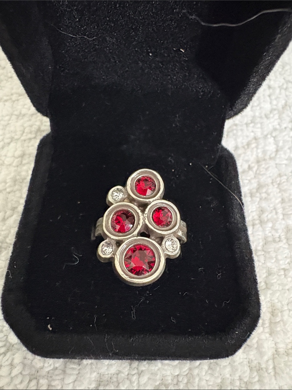Brighton Silver-Tone Ring with Red Crystal Accents